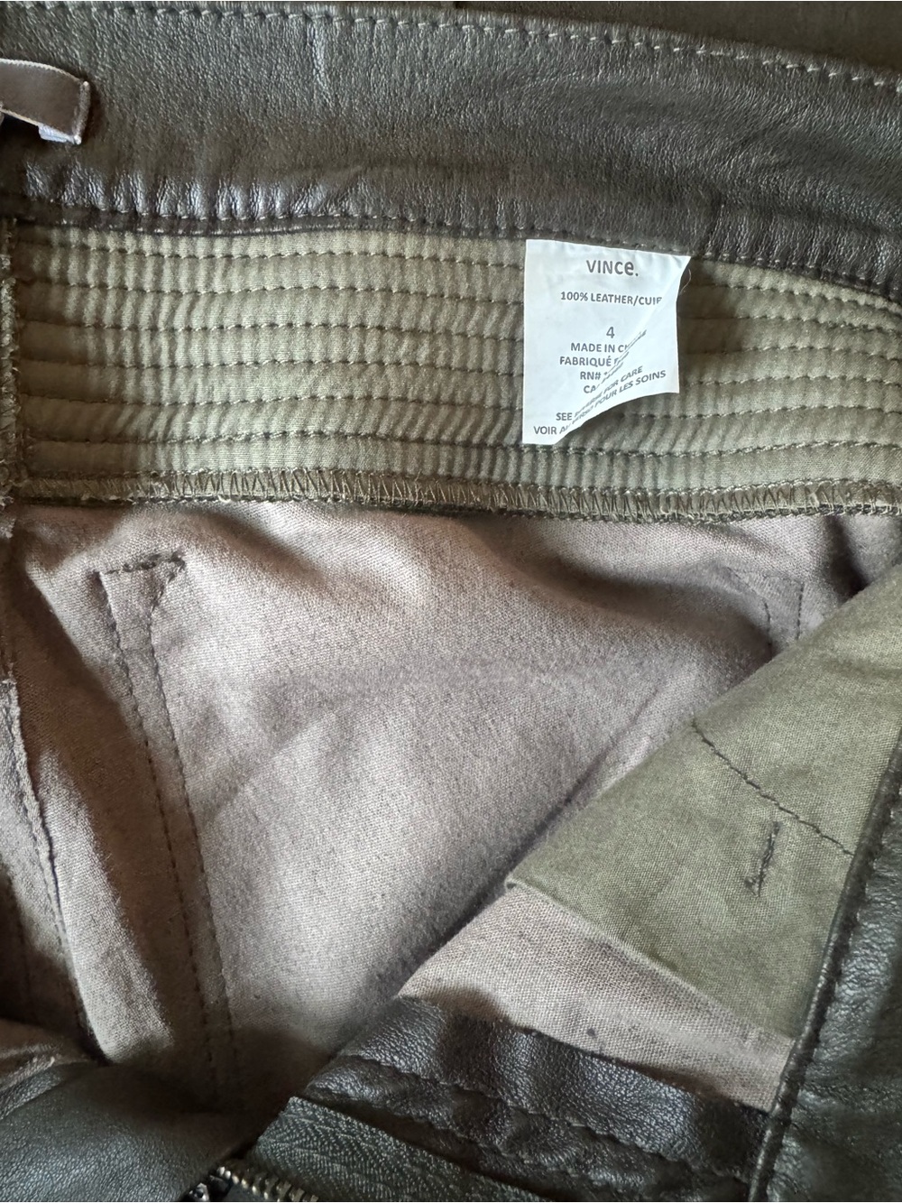 Vince Leather Moto Pants Olive Green Skinny Size 4 Bergdorf Goodman - Picture 5 of 11
